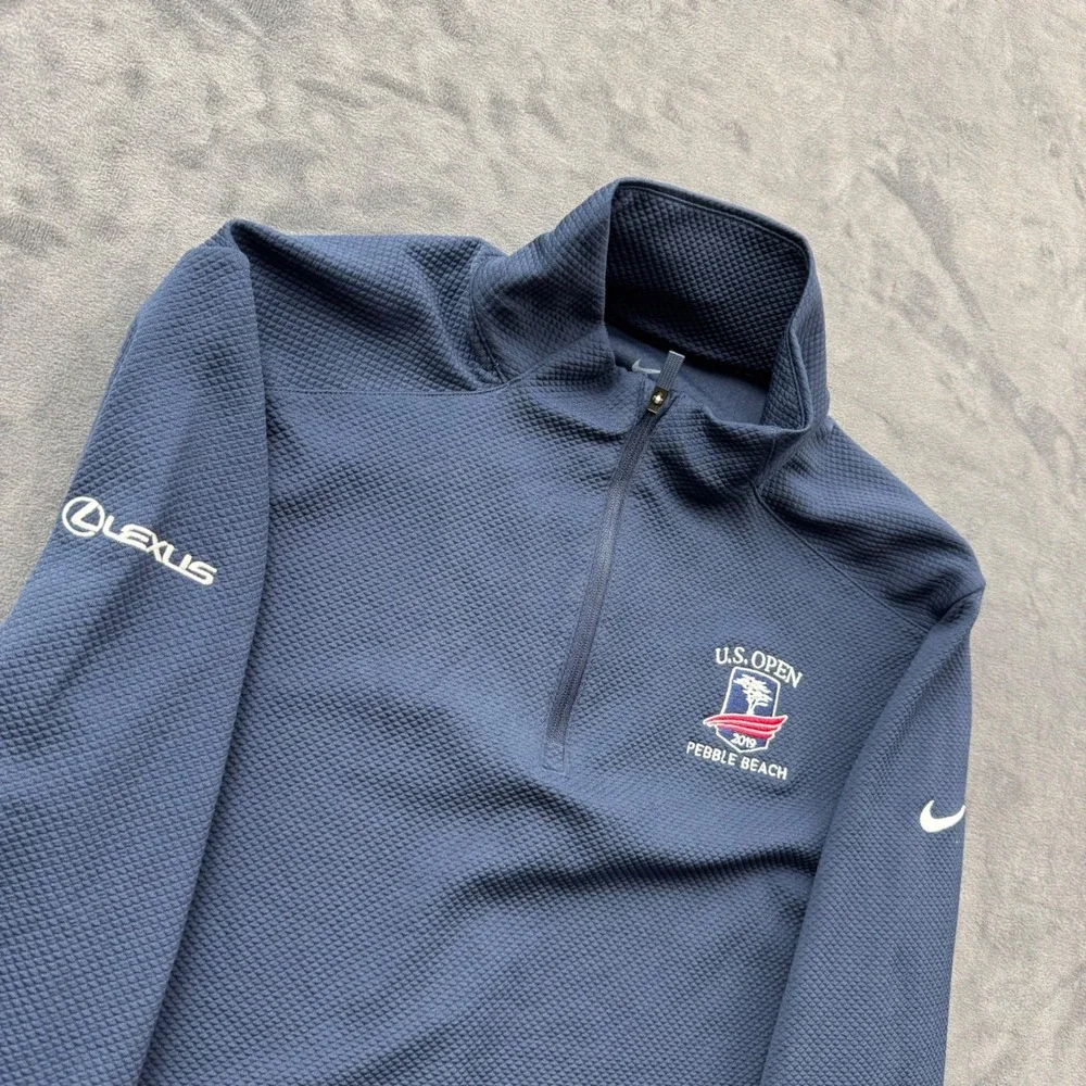 Nike Golf Dri-FIT 1/4 Zip Pullover Navy Blue 2019 US Open Pebble Beach Lexus S